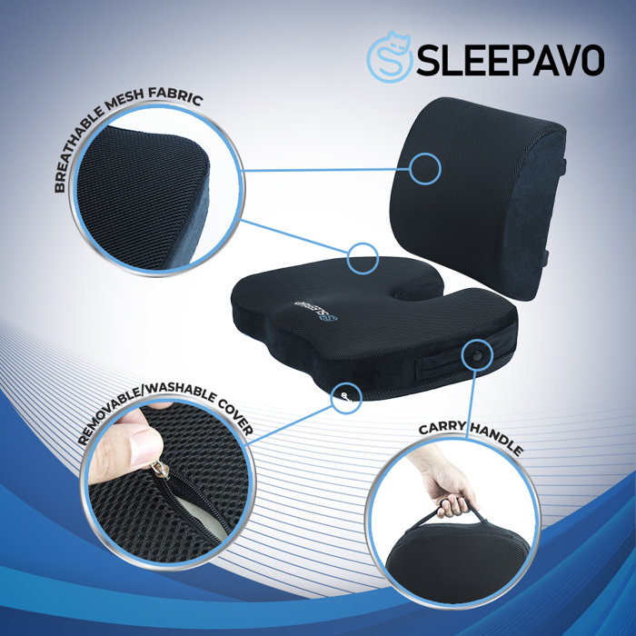 Sleepavo Memory Foam Seat Cushion & Lower Back Pain Relief Padded
